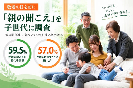バナー「親の聞き返し、気づいていても言い出せない。敬老の日を前に「親の聞こえ」を子世代に調査」