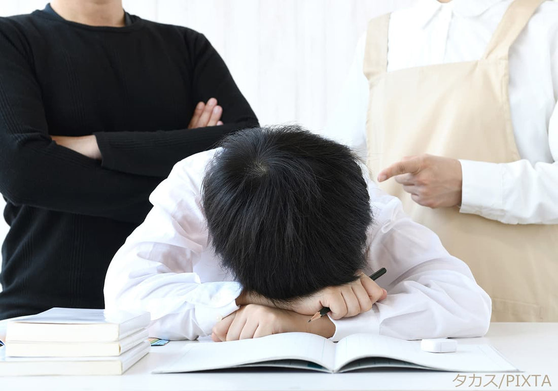 勉強で叱られる男の子