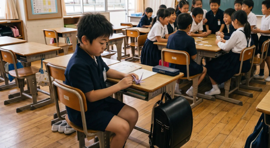 教室で一人で遊ぶ子供