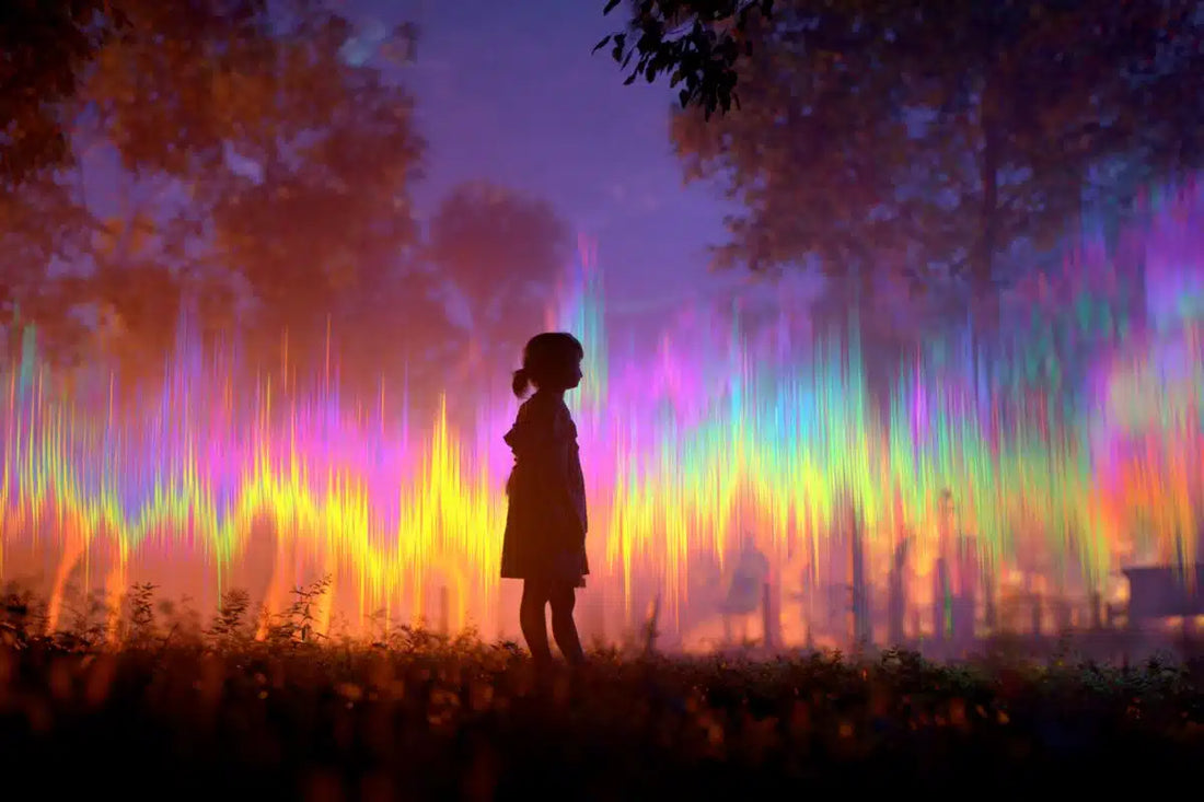 これは、森の中にいる子供と音波を描いたものです。